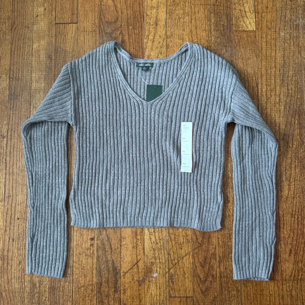 Wild Fable Gray Ribbed Knit Cropped Sweater